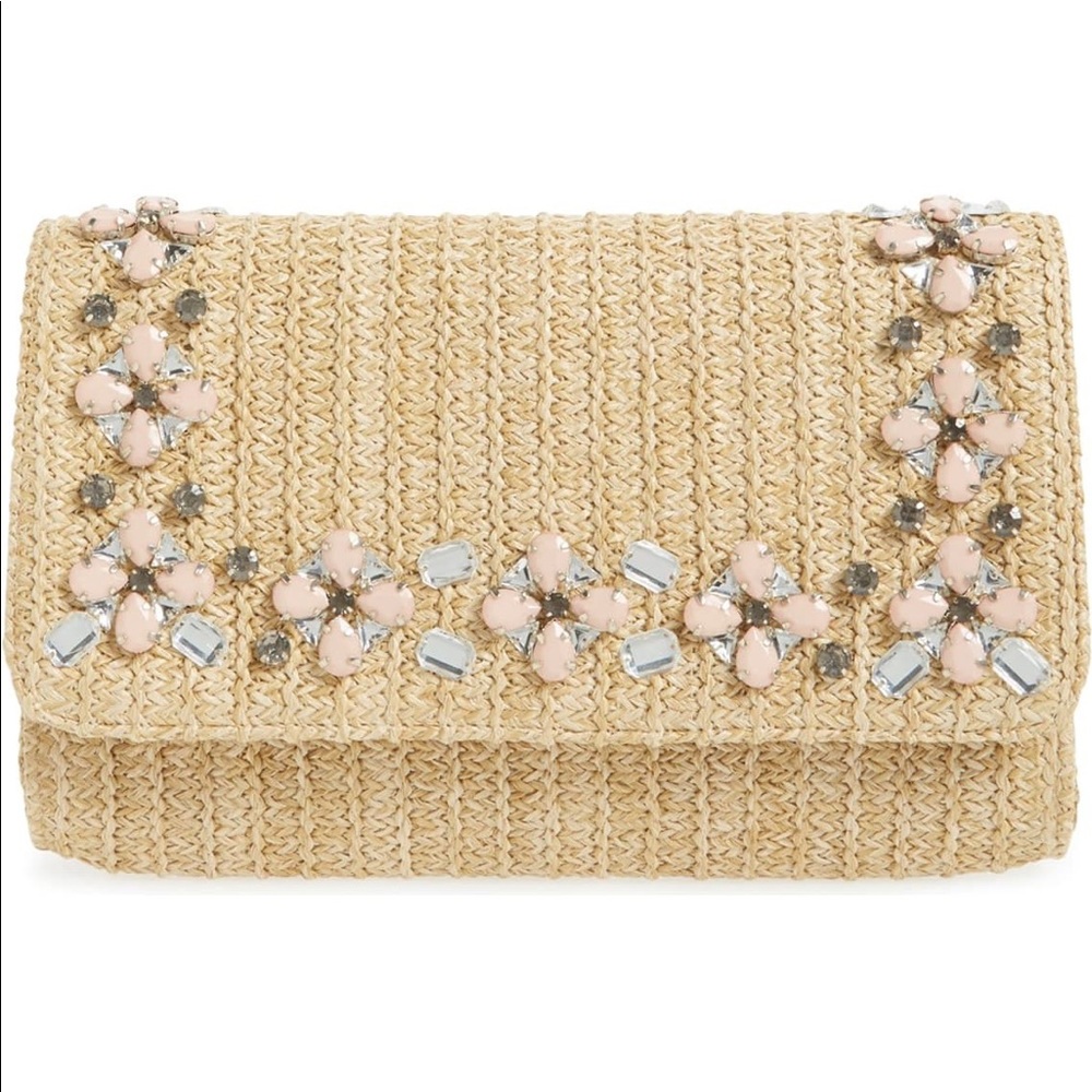 GLINT Embellished Straw Clutch